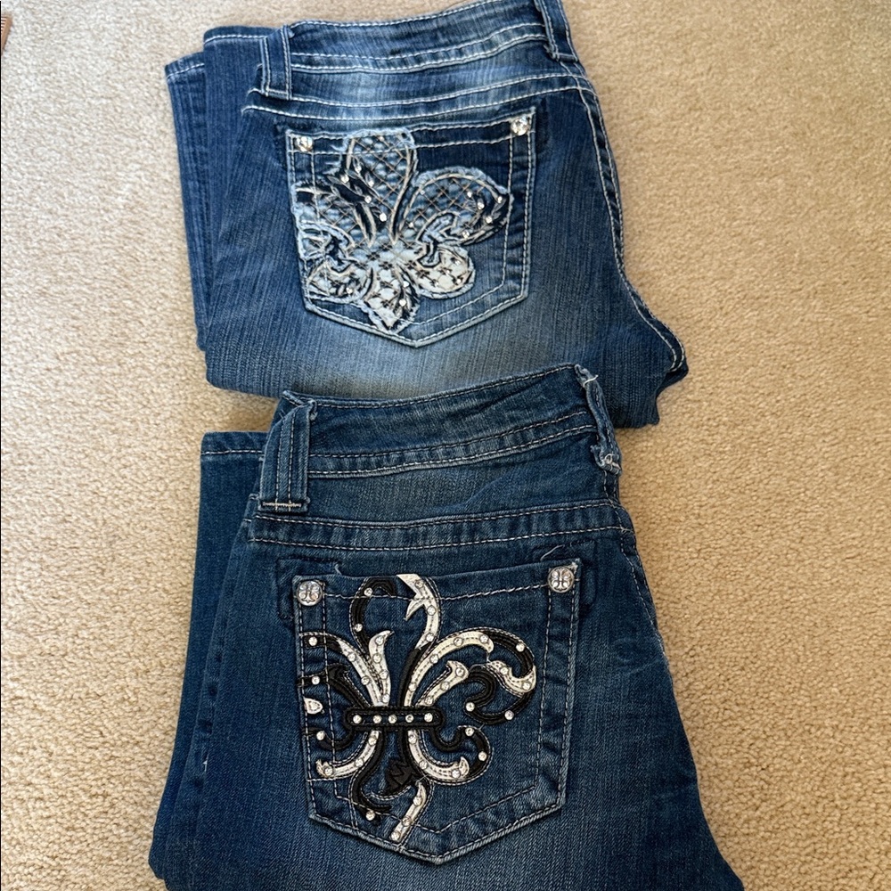 Miss Me Dark Blue Boot Cut Jeans with Silver Embellishments